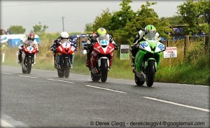 Derek McGee leads Jamie Hamilton, Dean Harrison and Gary Johnson at Dundrod race circuit during the 2013 Ulster Grand Prix road races. Photo © Derek Clegg. All rights reserved.